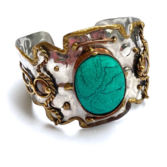 Vintage Jewelry - Vintage Silver Turquoise Copper Cuff Bracelet
